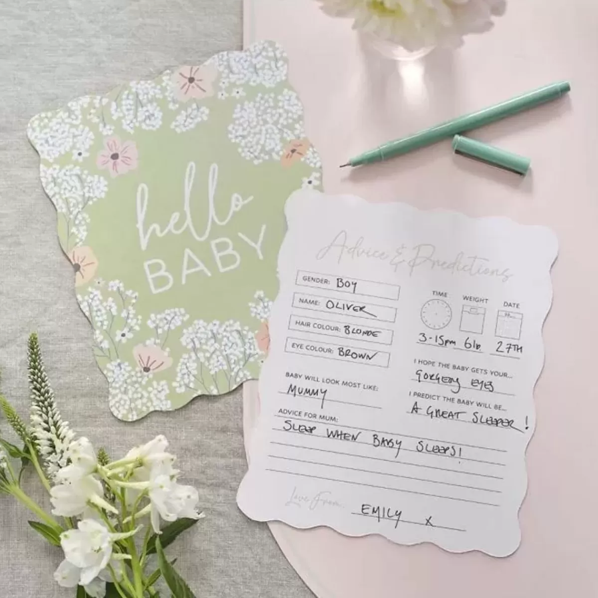 Floral Baby-Ginger Ray Babyshower Invulkaarten | - Speels & Lief