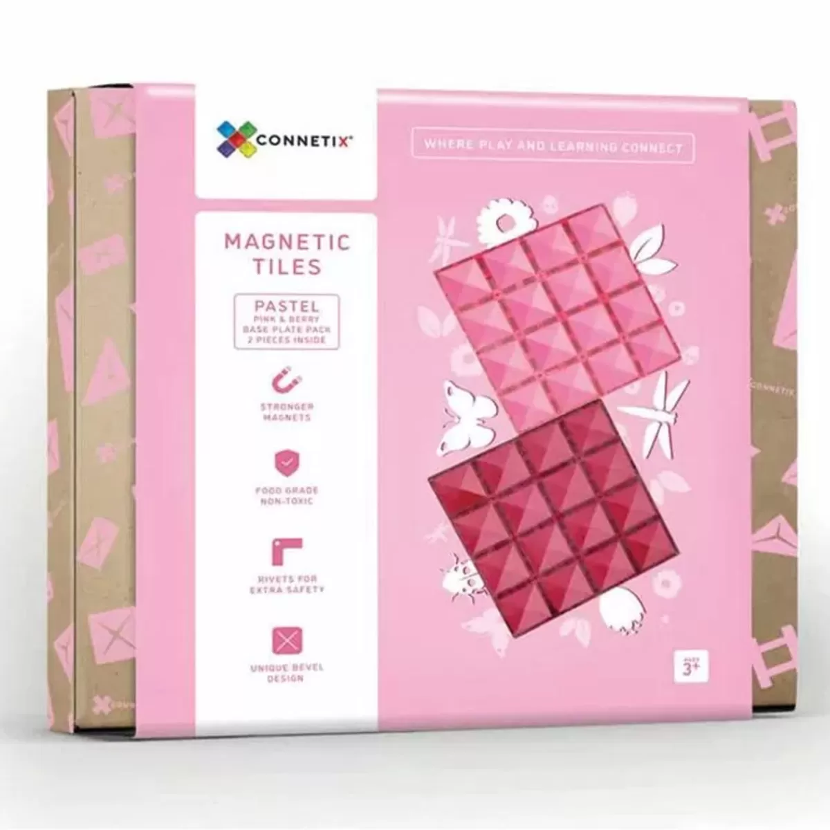 Bouwspeelgoed-Connetix Tiles Basis Bouwplaten Pink & Berry (2St)