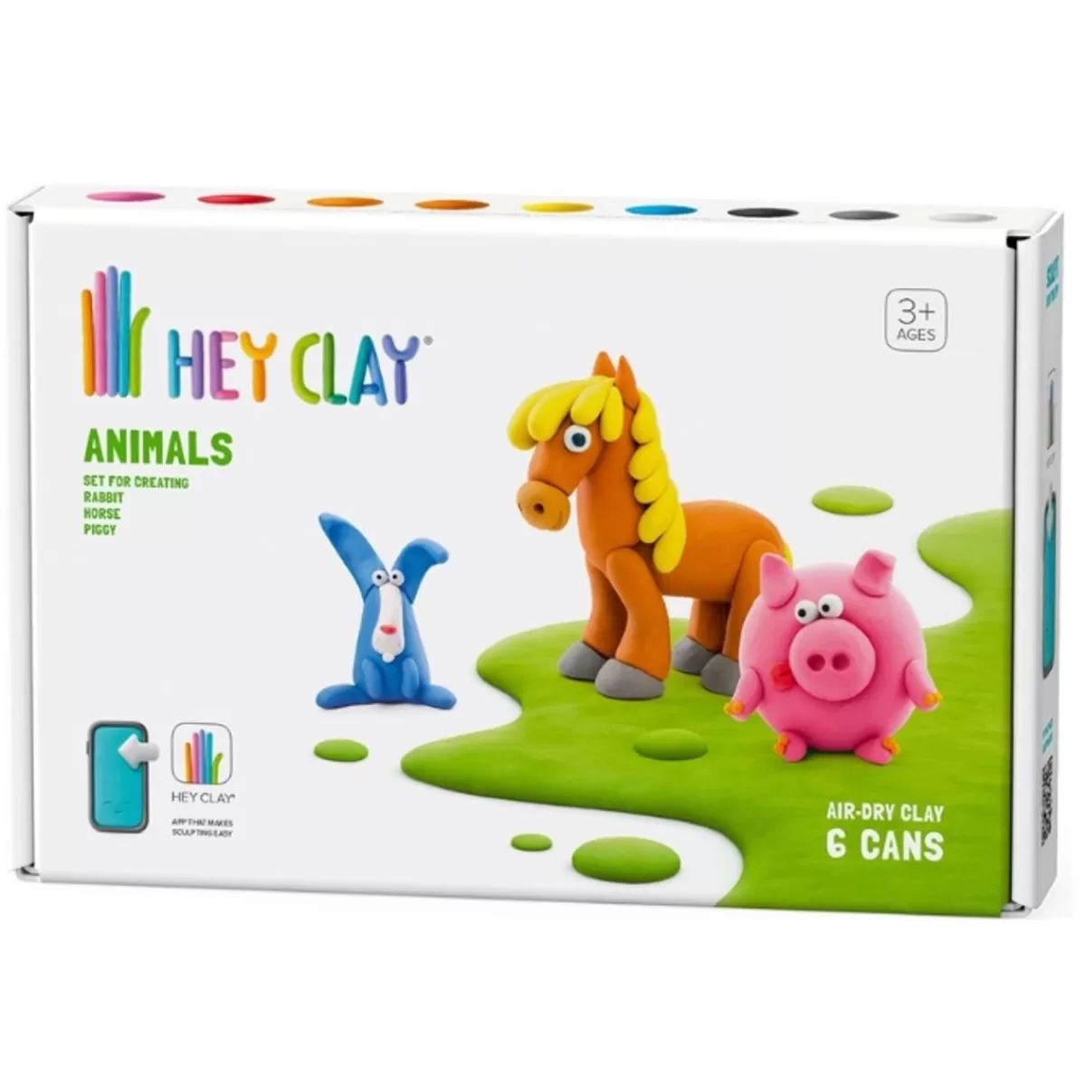 Tekenen En Knutselen-Hey Clay Boetseerklei Animals Piggy, Horse, Rabbit (6St)