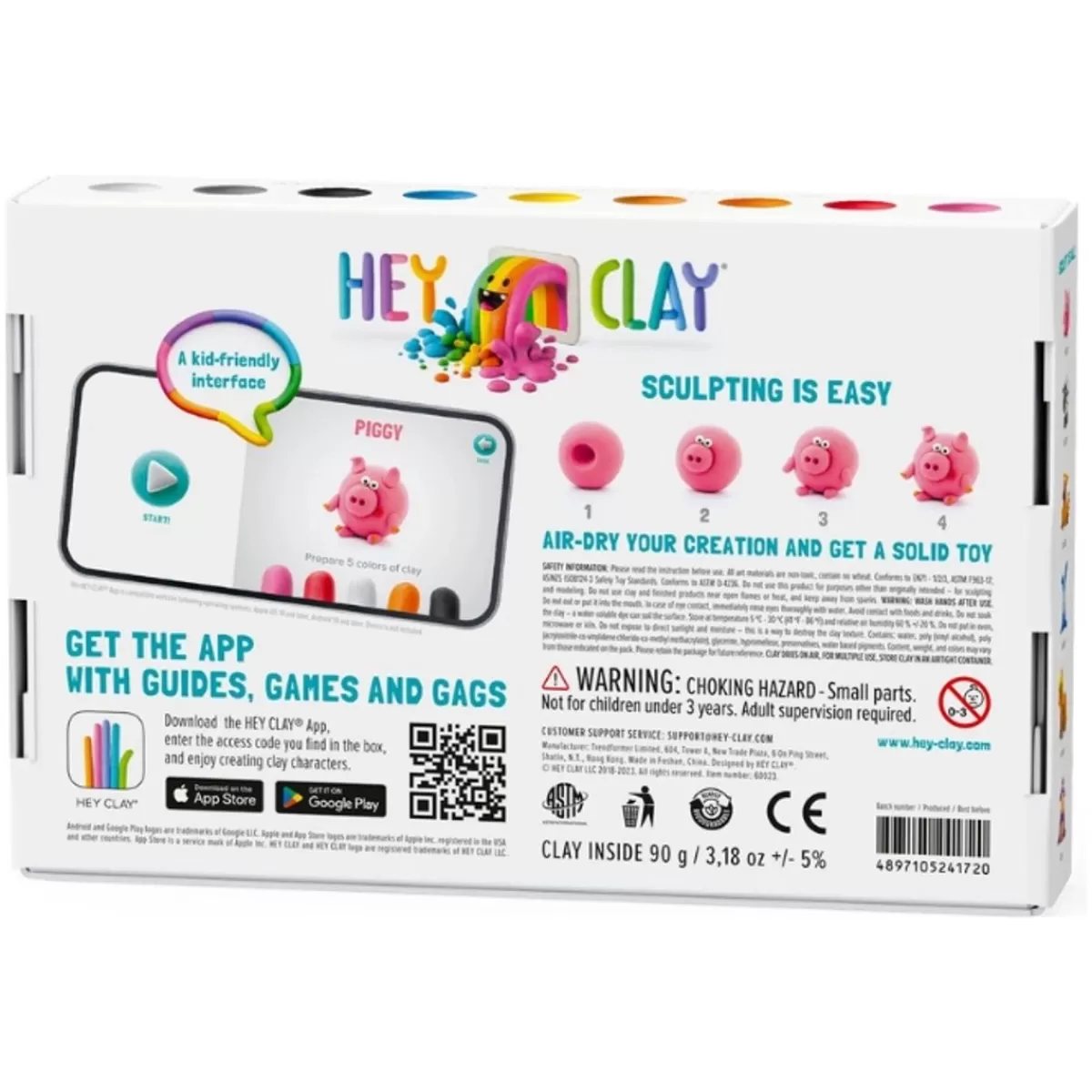 Tekenen En Knutselen-Hey Clay Boetseerklei Animals Piggy, Horse, Rabbit (6St)