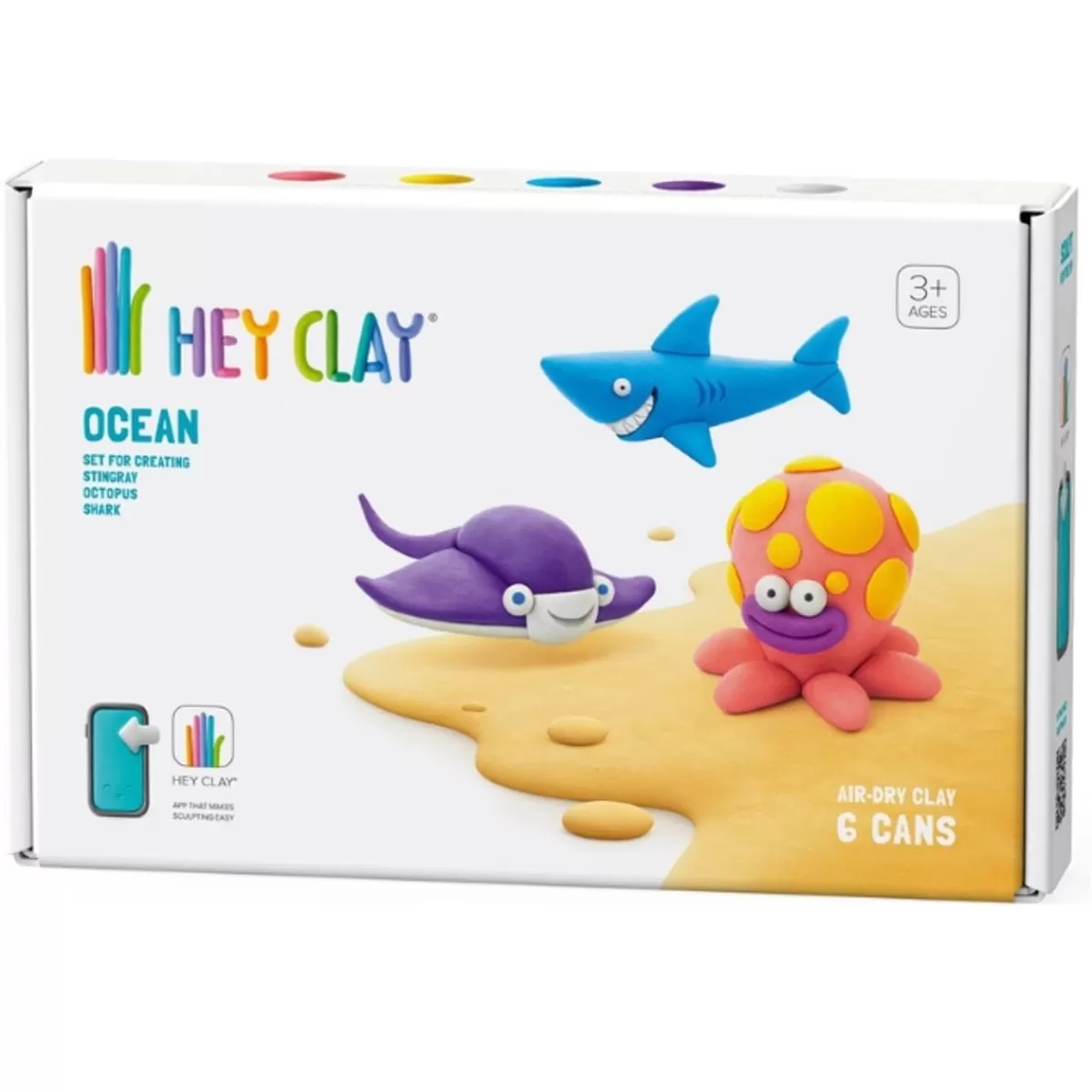 Tekenen En Knutselen-Hey Clay Boetseerklei Ocean Shark, Octopus, Stingray (6St)