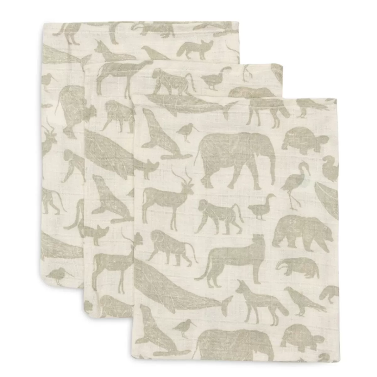 Washandjes-Jollein Hydrofiele Washandjes Animals Olive Green (3St)