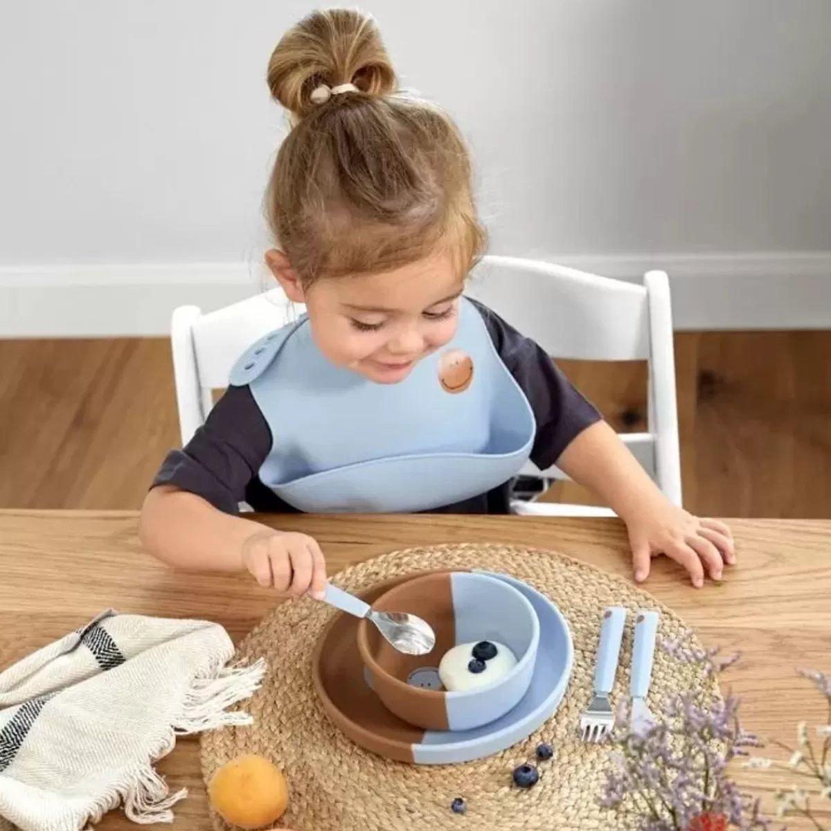 Slabbetjes-Lässig Lassig Siliconen Slab Happy Rascals Smile Sky Blue - Ideaal Voor Eerste Hapjes