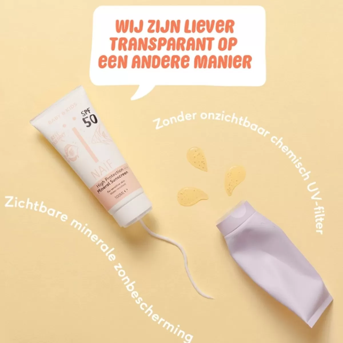 Verzorgingsproducten-Naïf Naif Minerale Zonnebrandcreme Spf50 Baby & Kids 100Ml