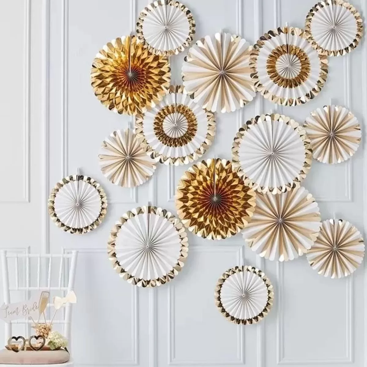 Oh Baby!-Ginger Ray Paperfans Goudfolie-Wit Gold Wedding (15 St)