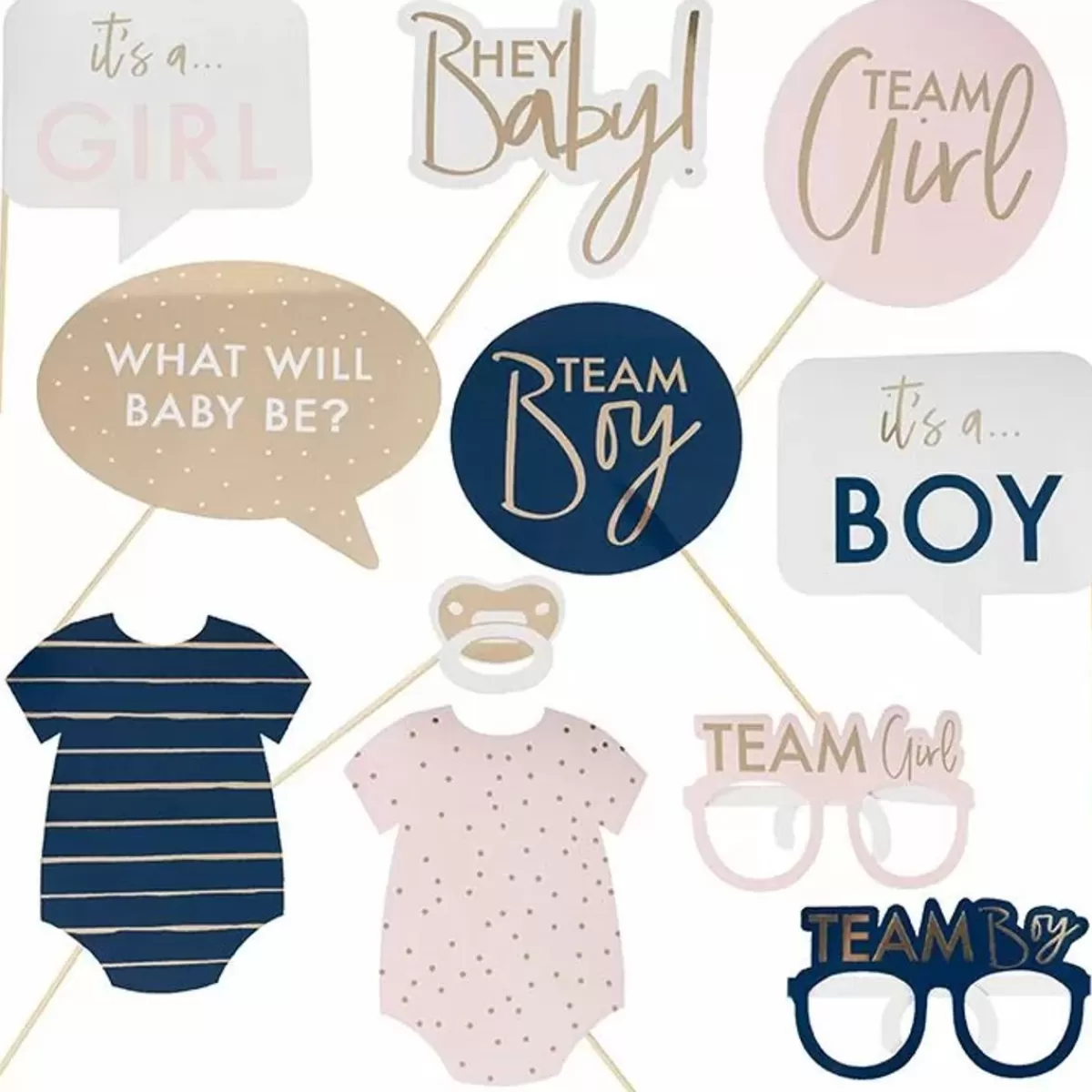 Pink And Navy-Ginger Ray Party Props Met Stickers Gender Reveal (10St)