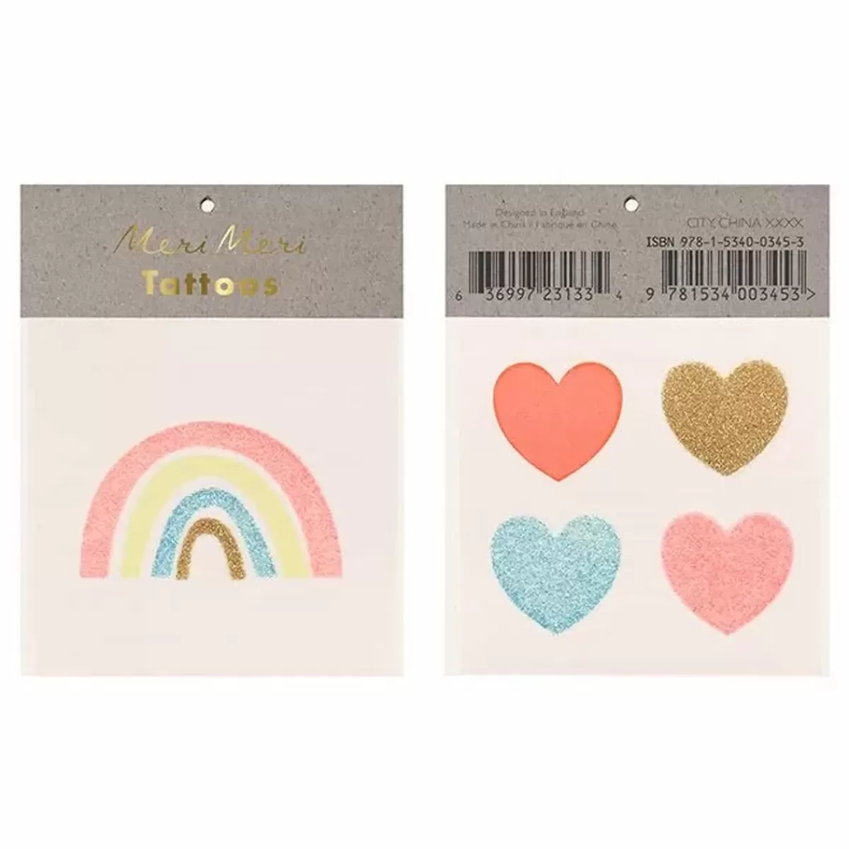 Verkleed Accessoires-Meri Meri Plaktattoos Regenboog En Hartjes