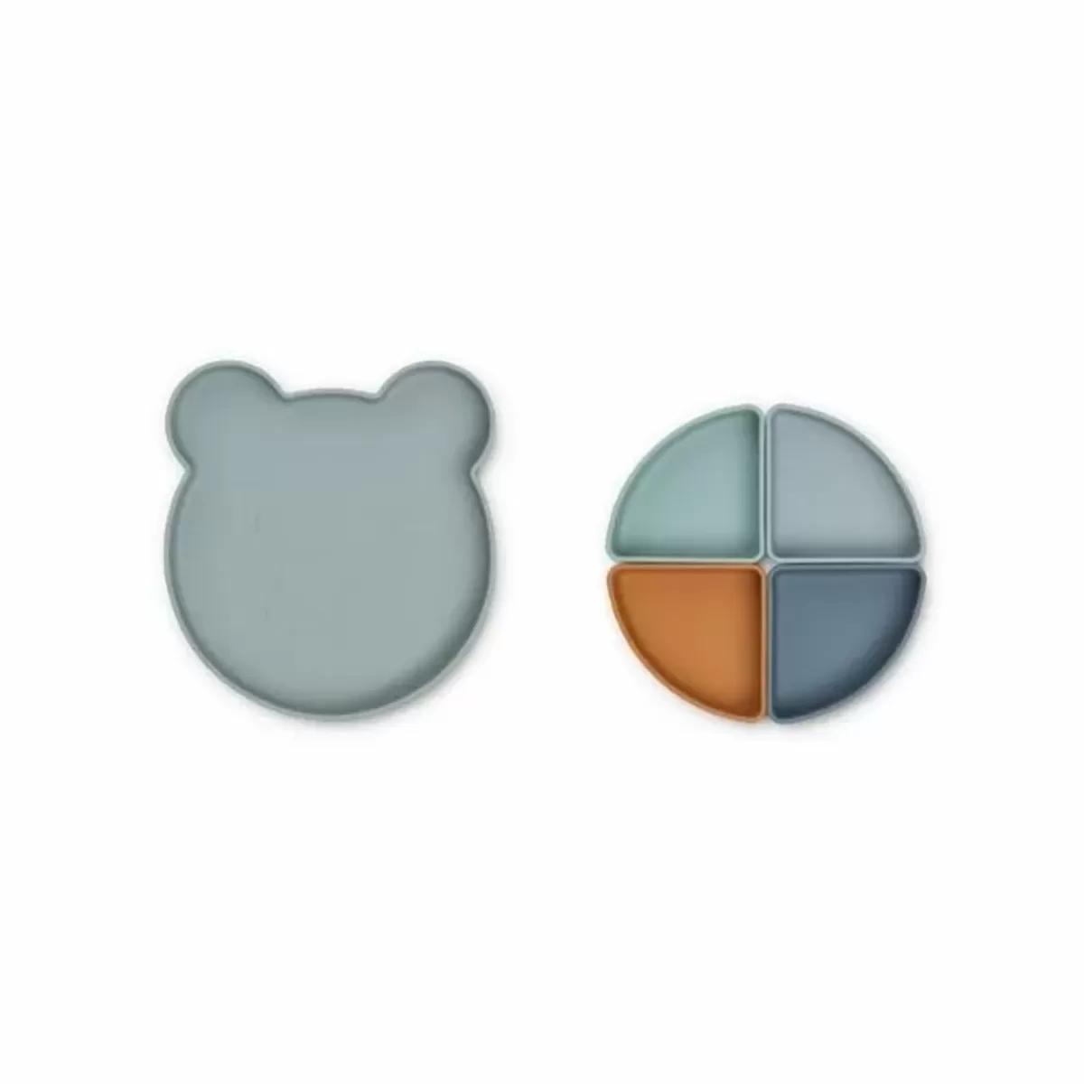 Kinderbordjes-Liewood Siliconen Bord Met Vakken Arne Mr Bear Blue Fog Mix