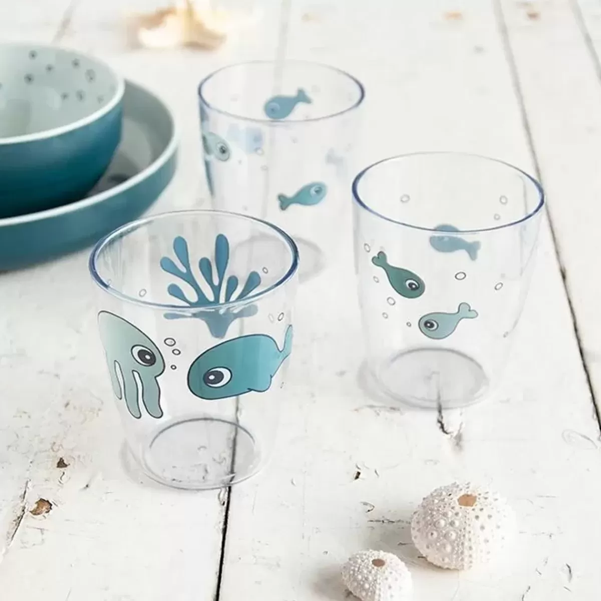 Drinkbekers-Done by Deer Yummy Mini Glazen Sea Friends Blue (3St)